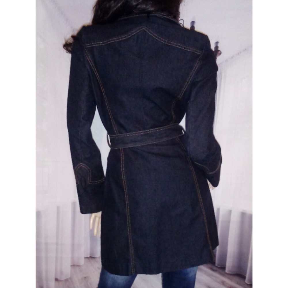 Dark denim blue trench coat jacket blazer S - Picture 2 of 2